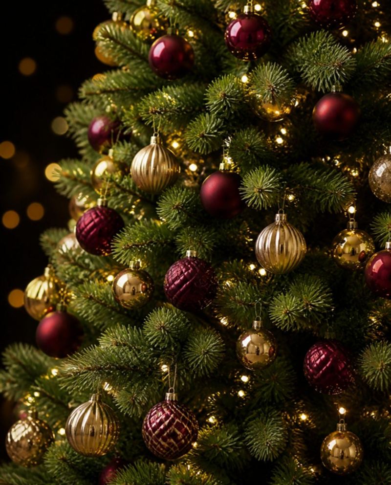 Árvore de Natal verde decorada com bolas